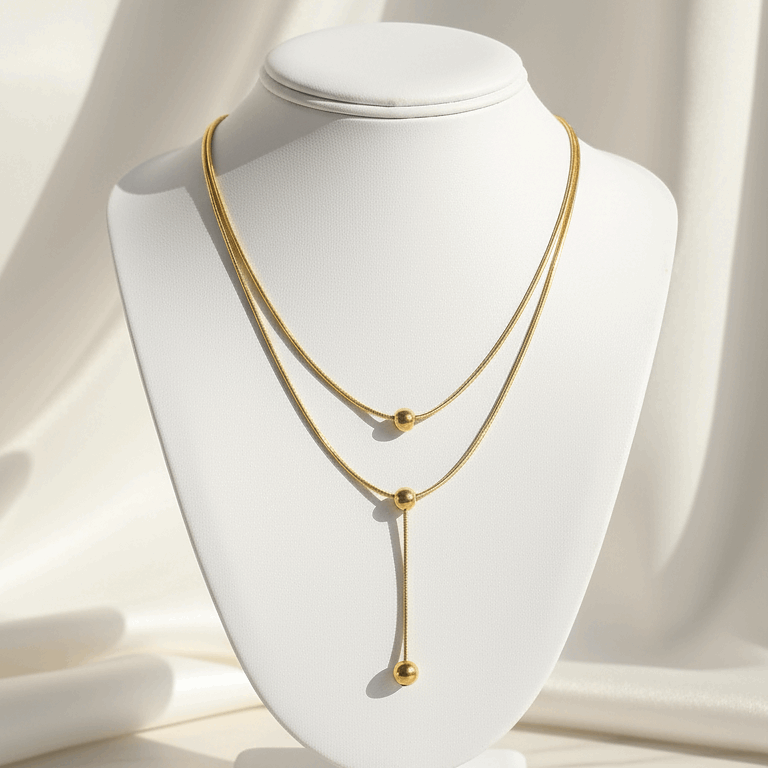The Luxe Lariat - Double Layer Sphere Necklace