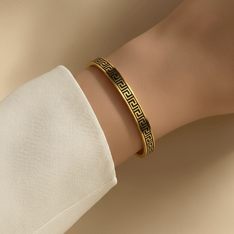 The Iconic Meander - Versace Style Gold Bangle