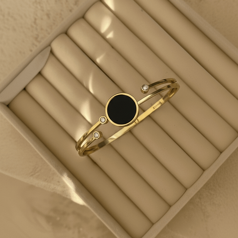 The Orbit Cuff - Minimalist Black Enamel Bangle
