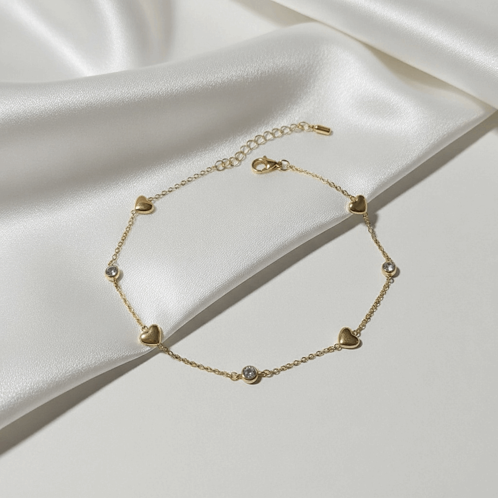 The Love Link Bracelet - Heart Chain with White Crystals