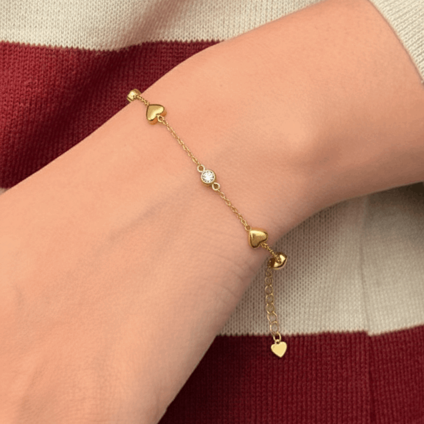 The Love Link Bracelet - Heart Chain with White Crystals