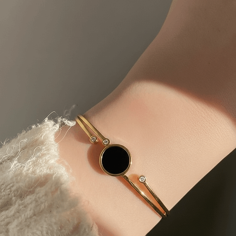 The Orbit Cuff - Minimalist Black Enamel Bangle