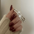 The Silver Clover Cuff - White Pearl Bangle