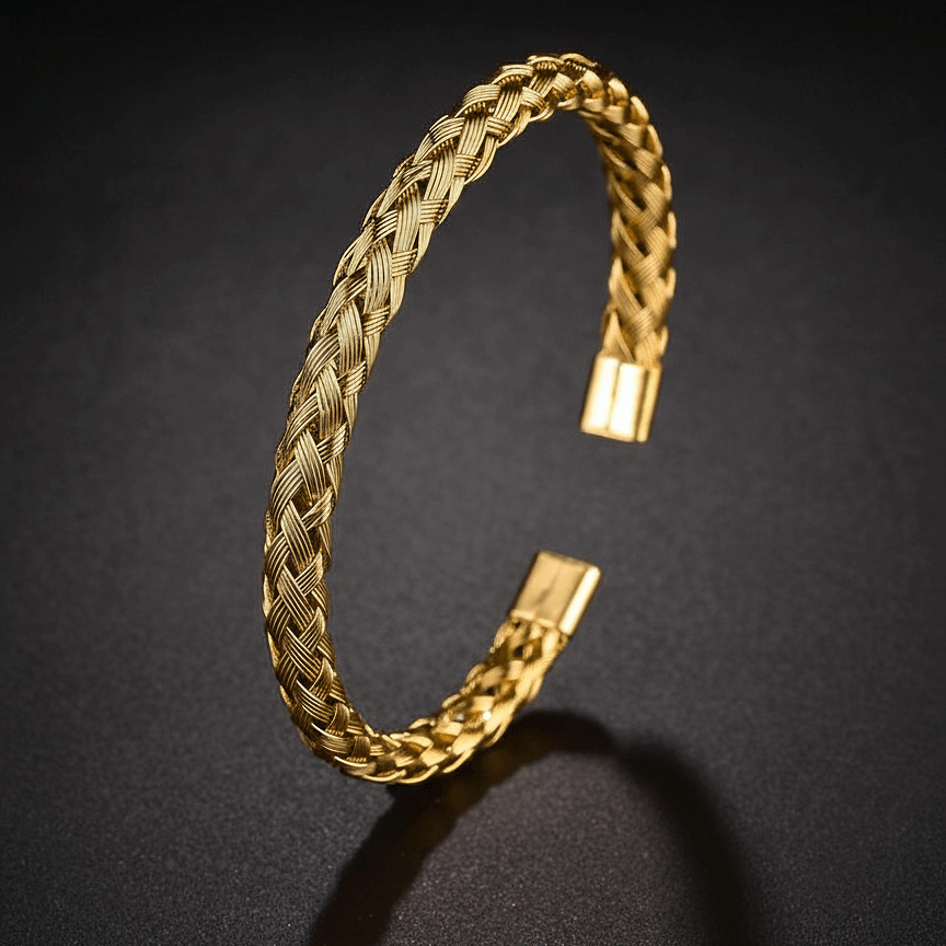 The Golden Braid - Woven Mesh Cuff Bangle