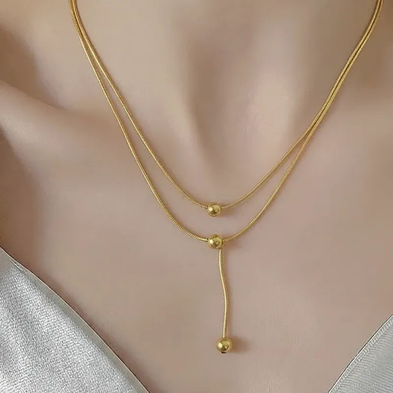 Double Layer Sphere Lariat Necklace