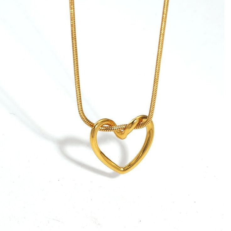Open Heart Pendant Necklace (Snake Chain)