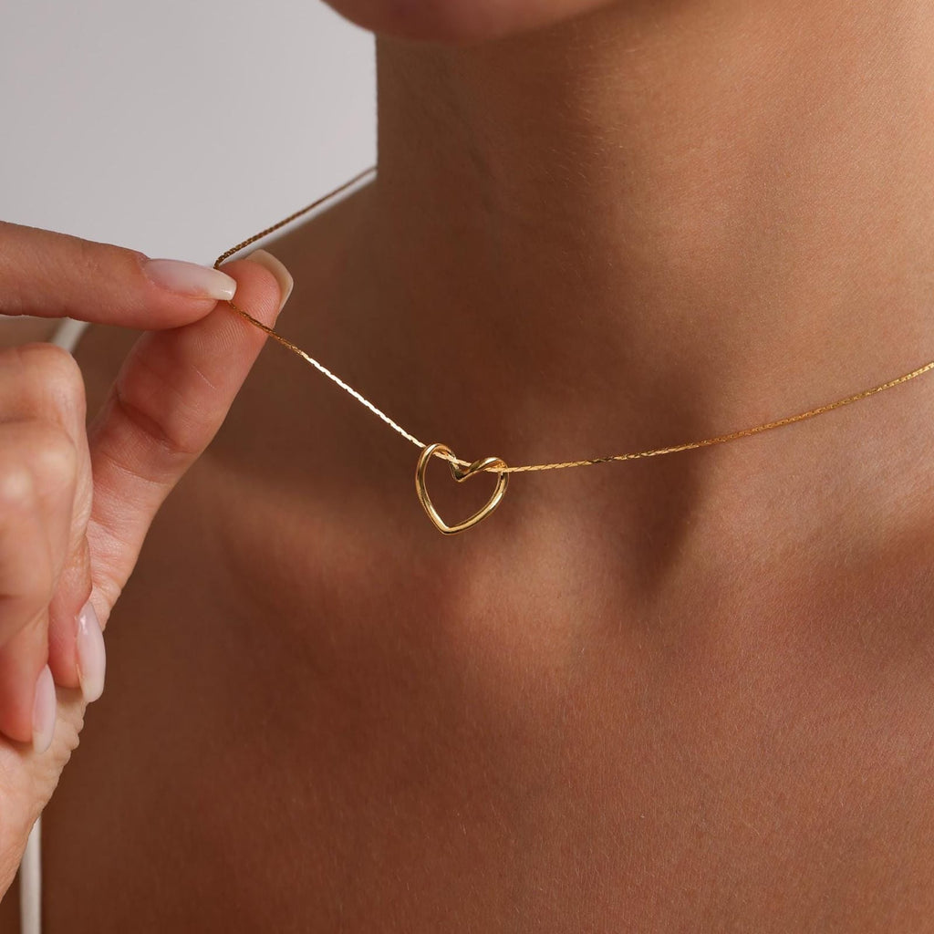 Open Heart Pendant Necklace (Snake Chain)
