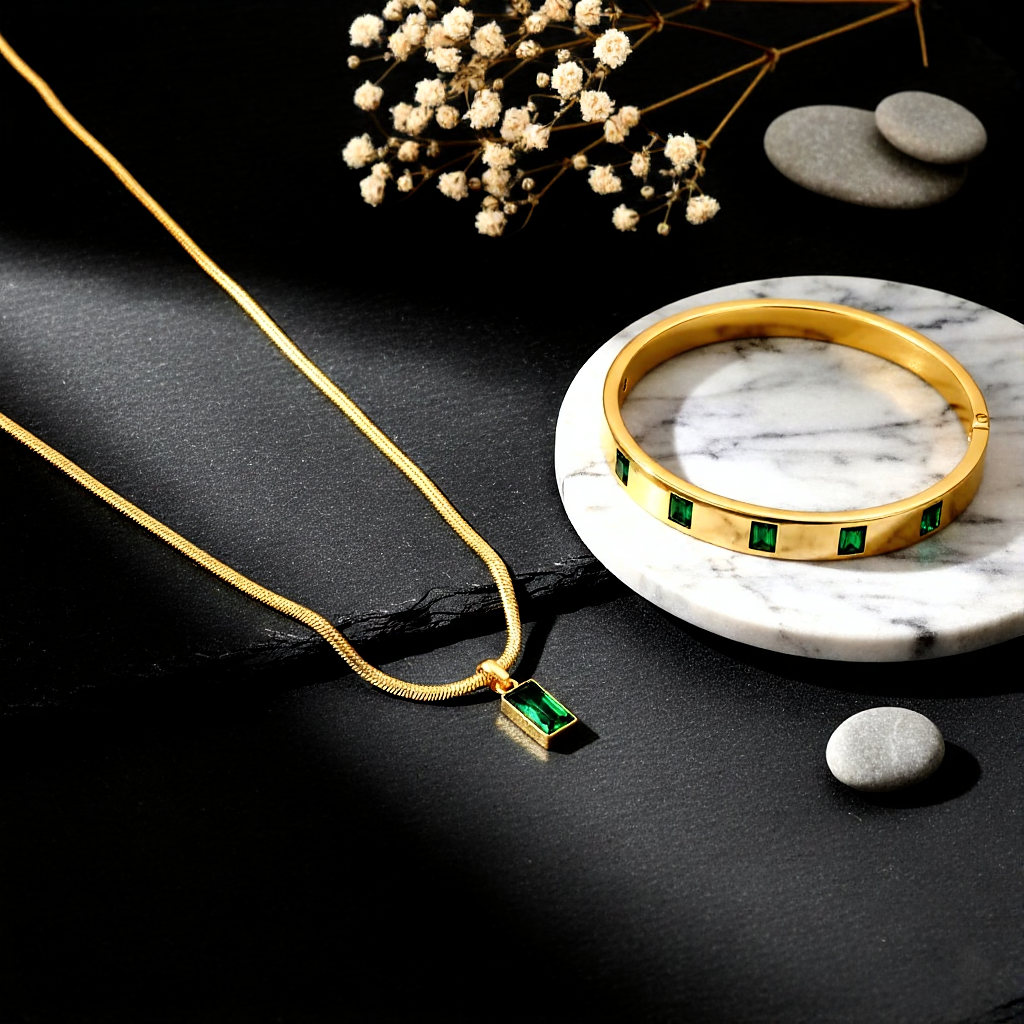 Green Stone Duo Set – Necklace & Bangle
