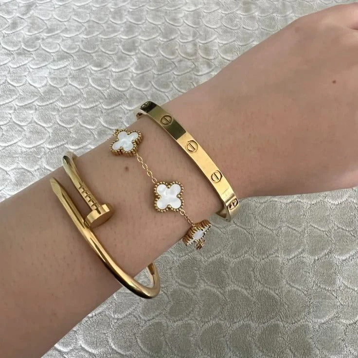 White Clover & Gem Bracelet Stack
