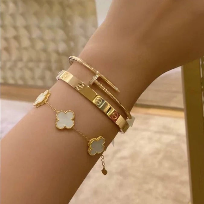 White Clover & Gem Bracelet Stack