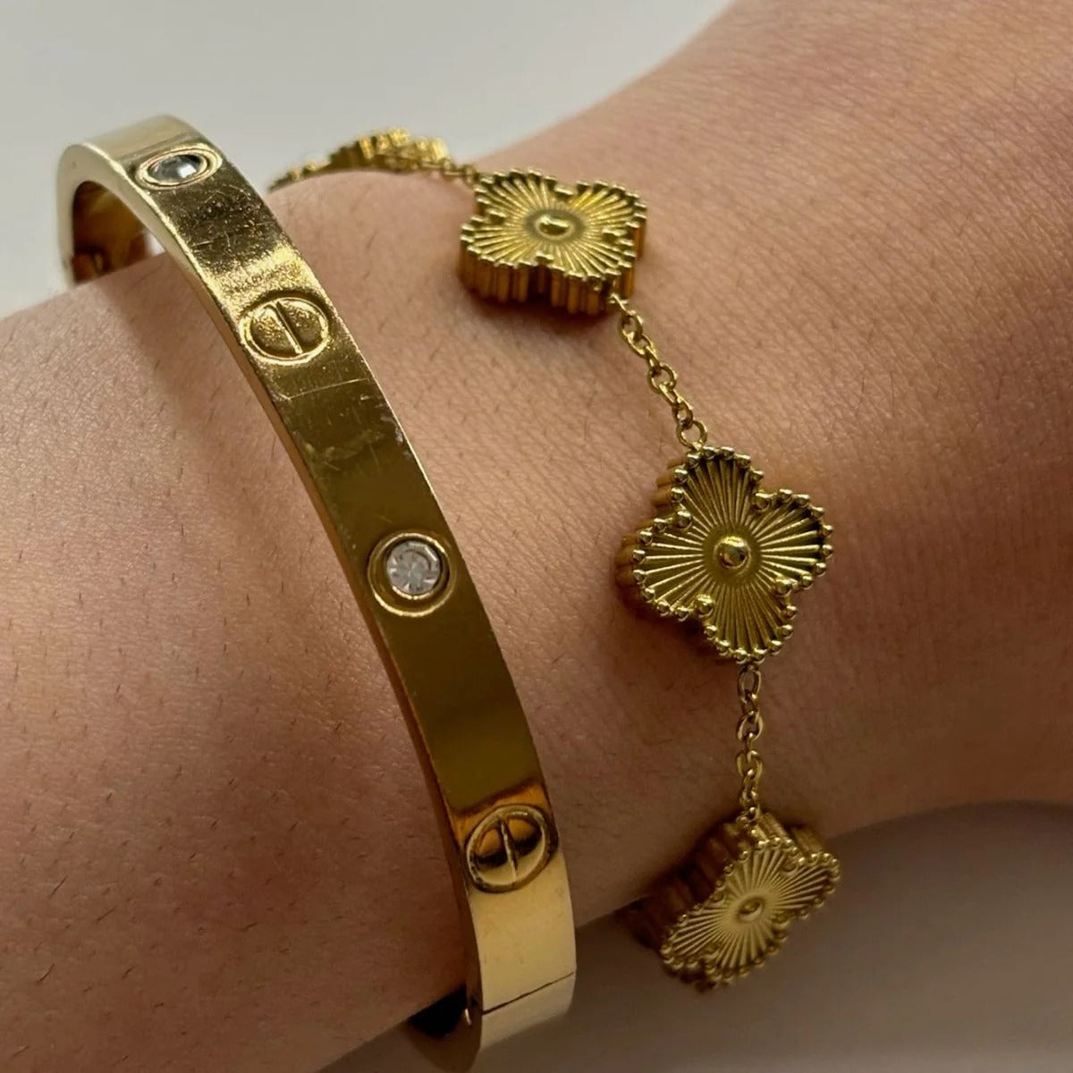 Gem & Golden Clover Bracelet Duo Set