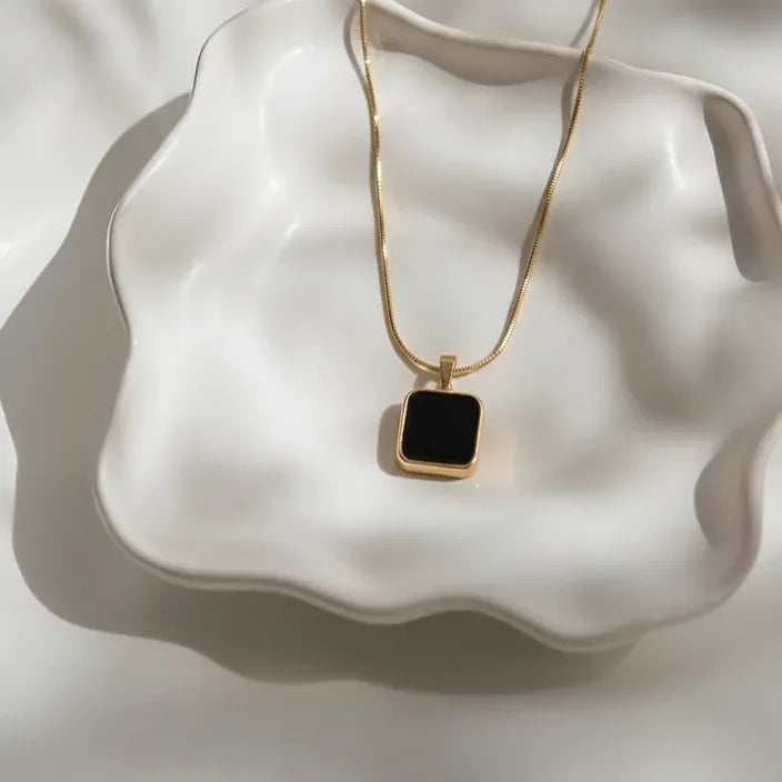 Black Square Pendant Necklace