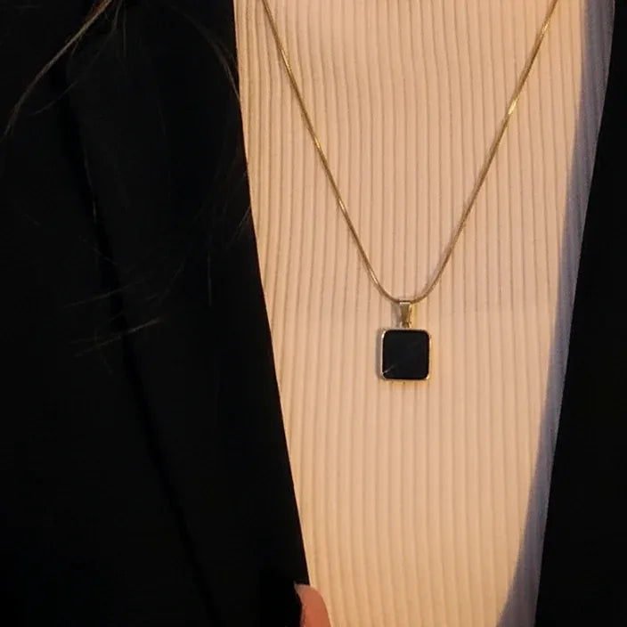 Black Square Pendant Necklace