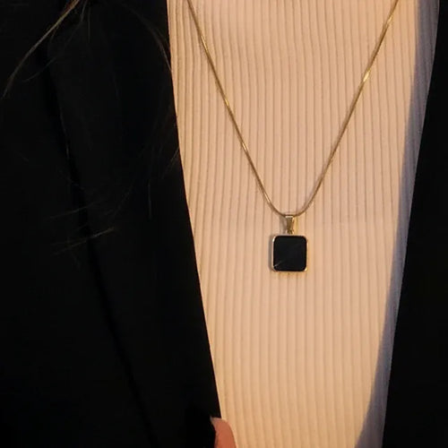 Black Square Pendant Necklace